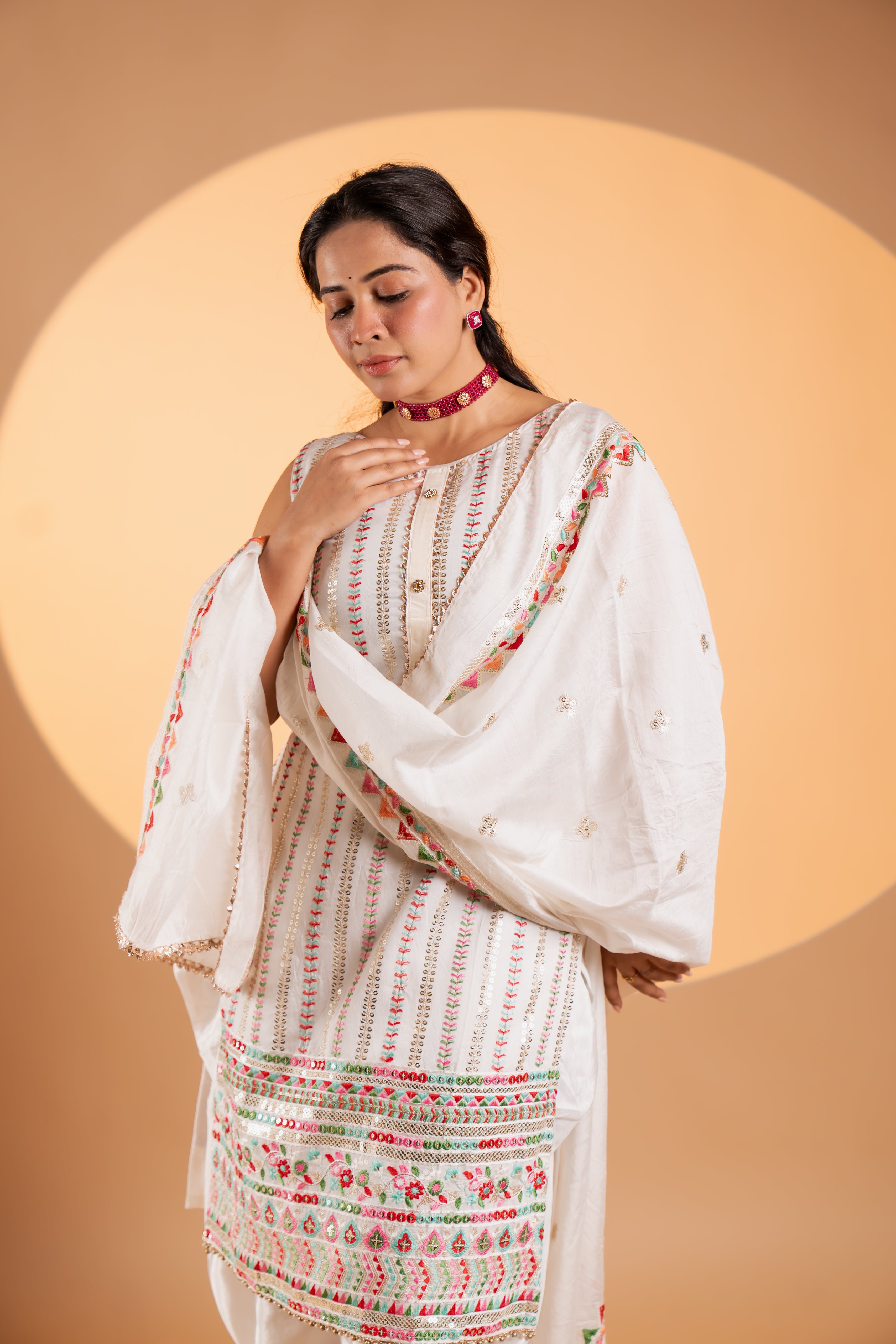 Classic White Embroidered Three-Piece Set