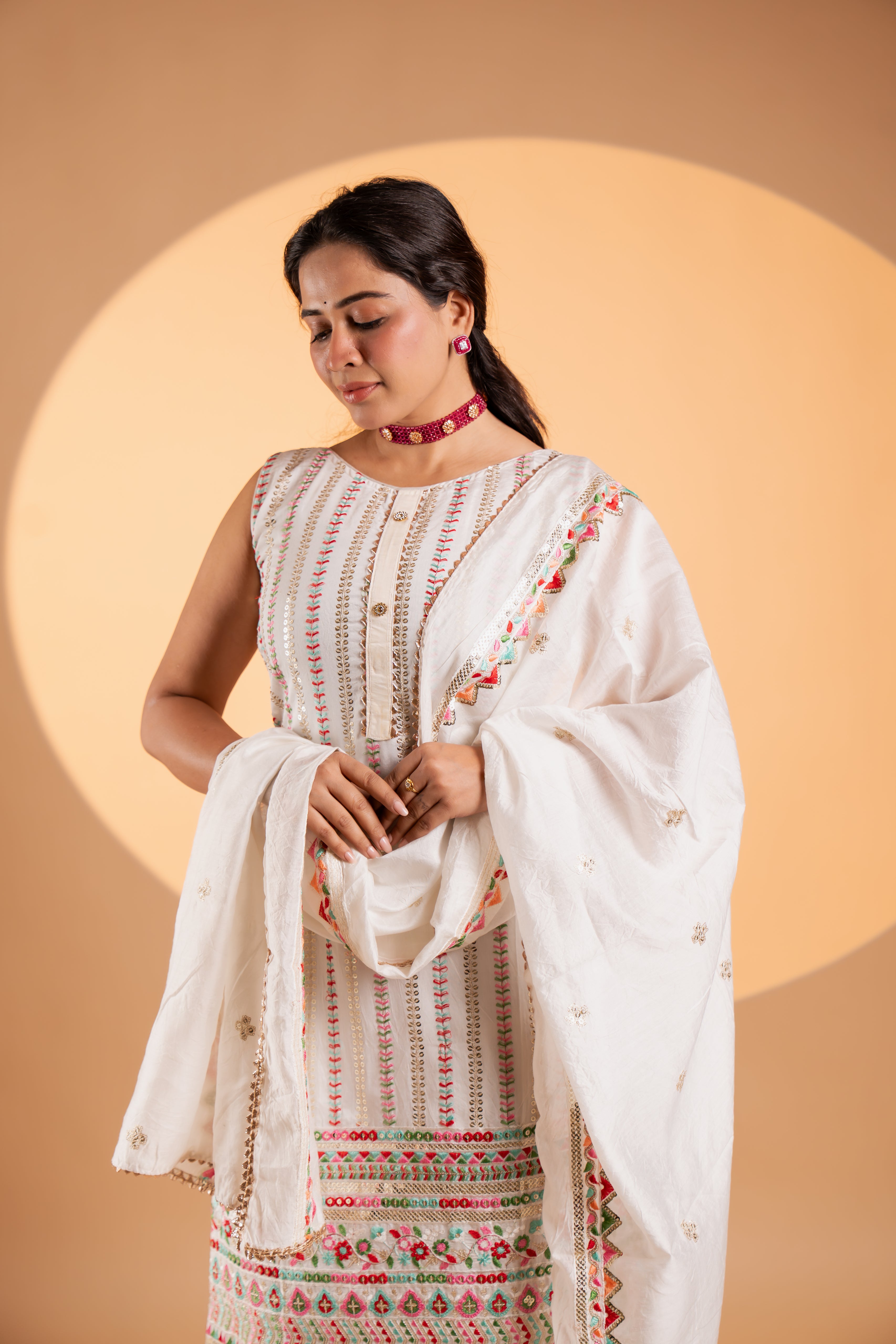 Classic White Embroidered Three-Piece Set