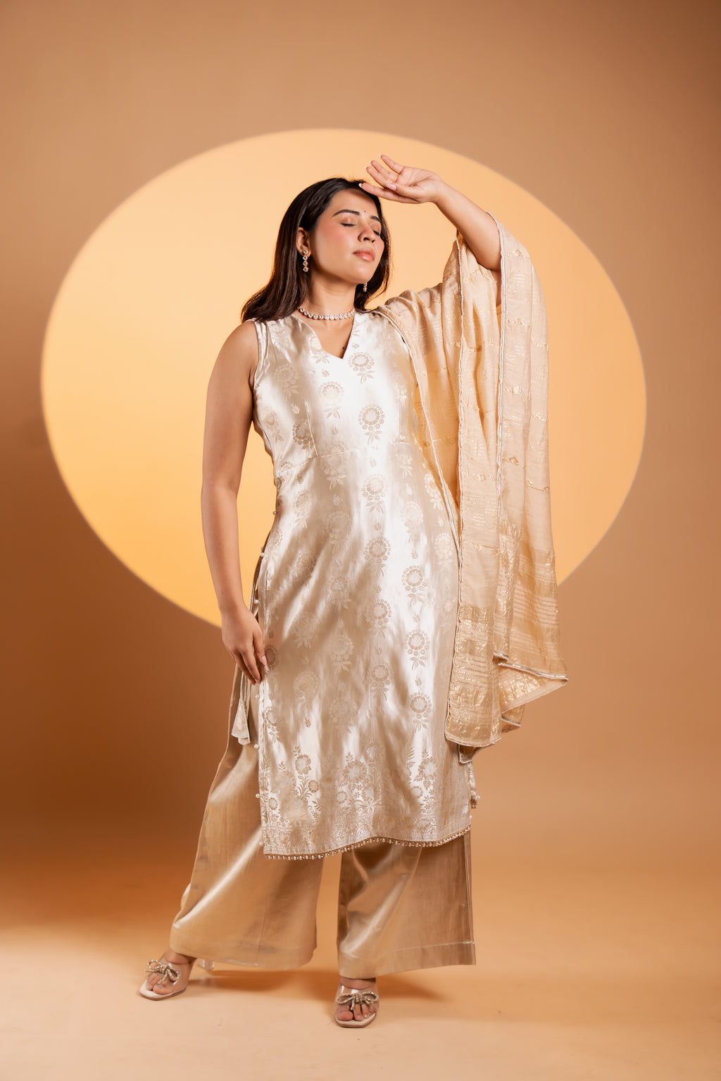 Champagne Gold Brocade Kurta Set with Dupatta