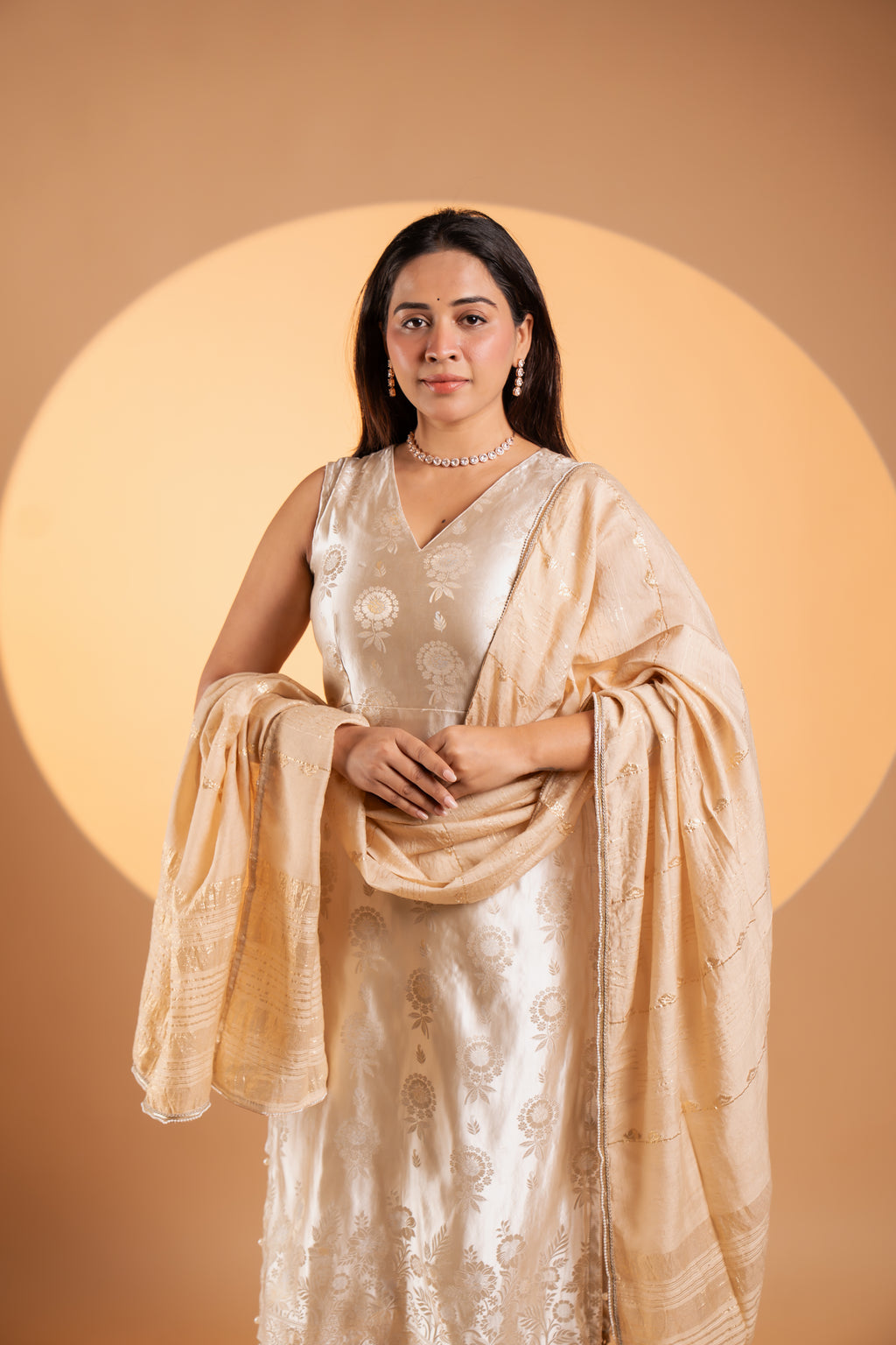 Champagne Gold Brocade Kurta Set with Dupatta