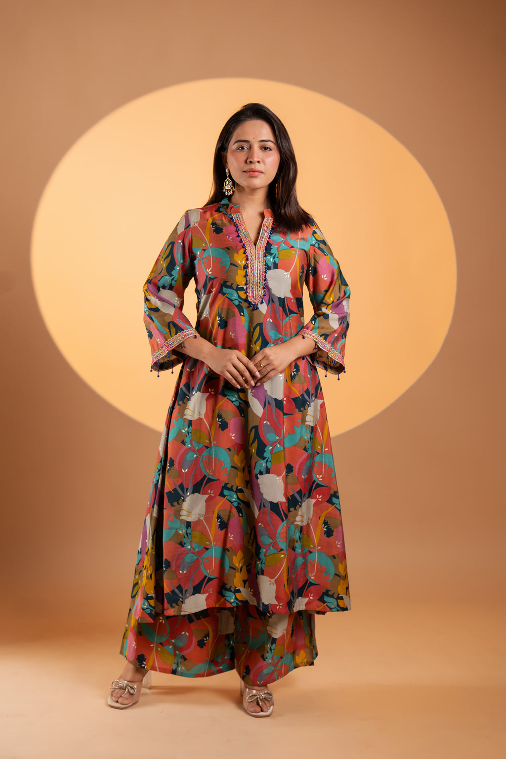 Multicolor Abstract Print Flared Kurta Set