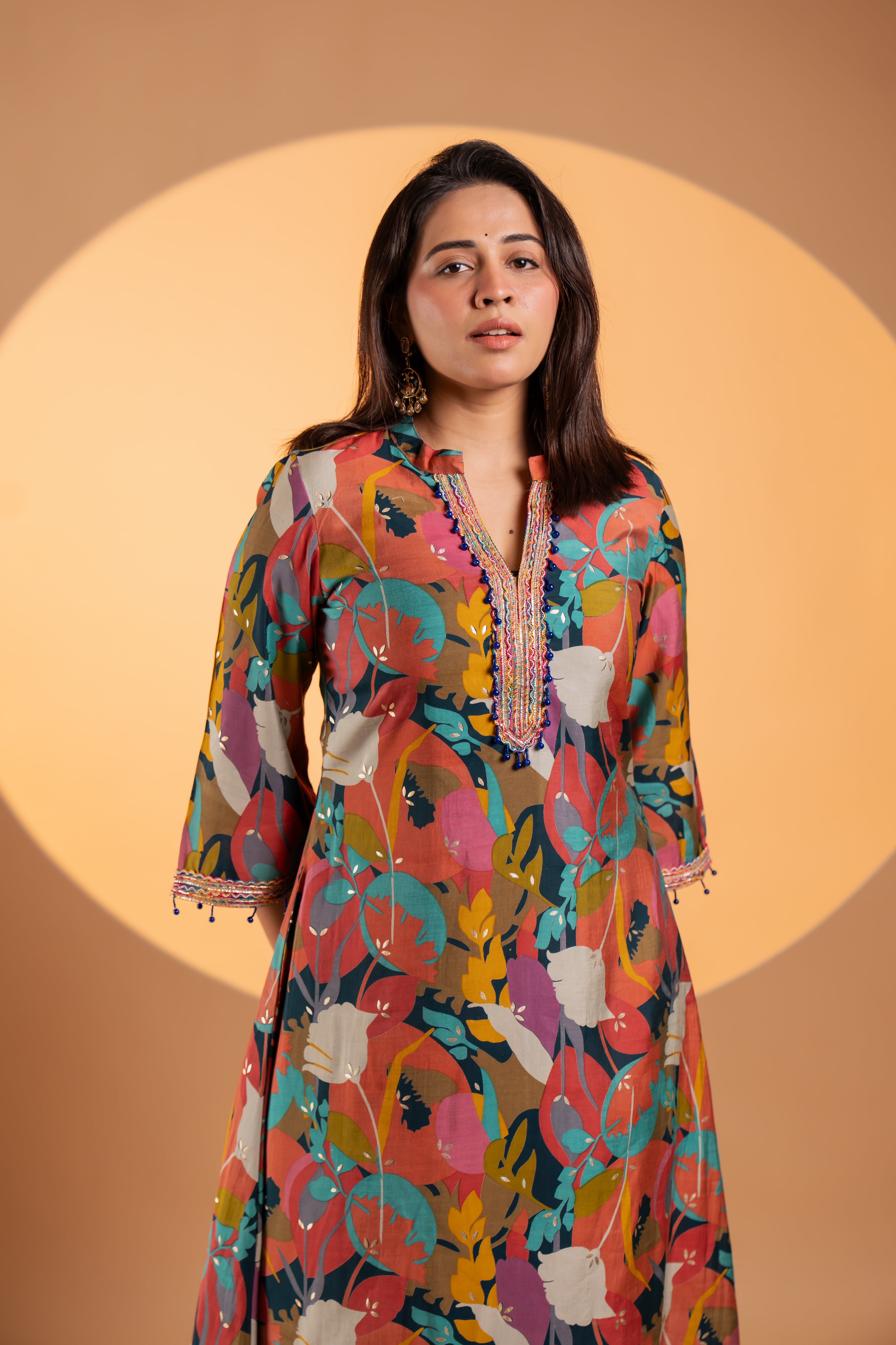 Multicolor Abstract Print Flared Kurta Set