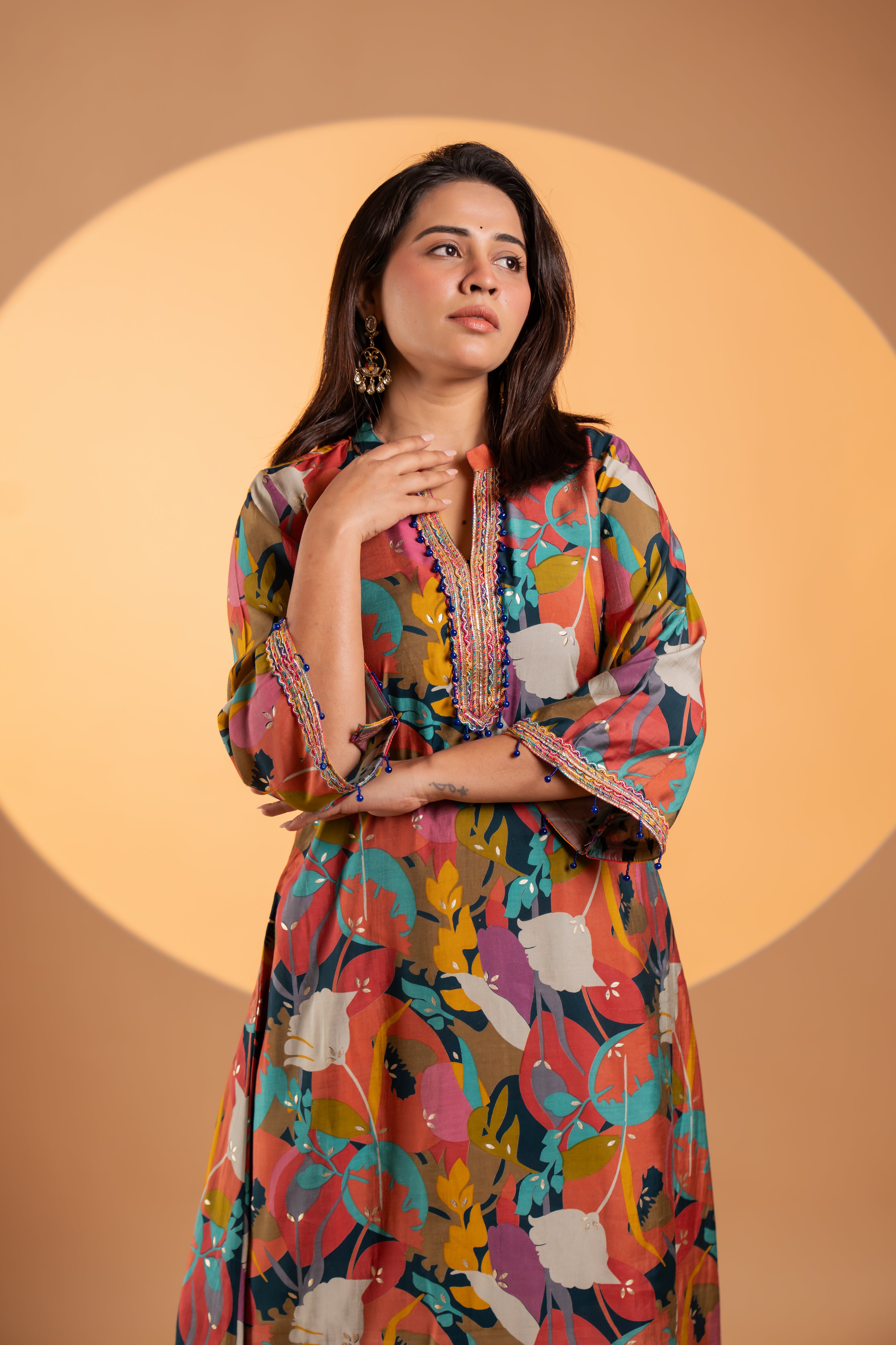 Multicolor Abstract Print Flared Kurta Set
