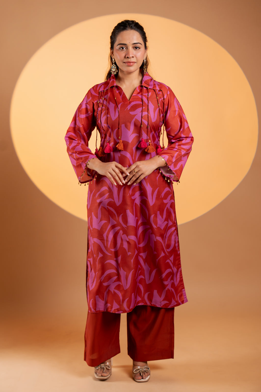 Rust Red Abstract Print Kurta Set