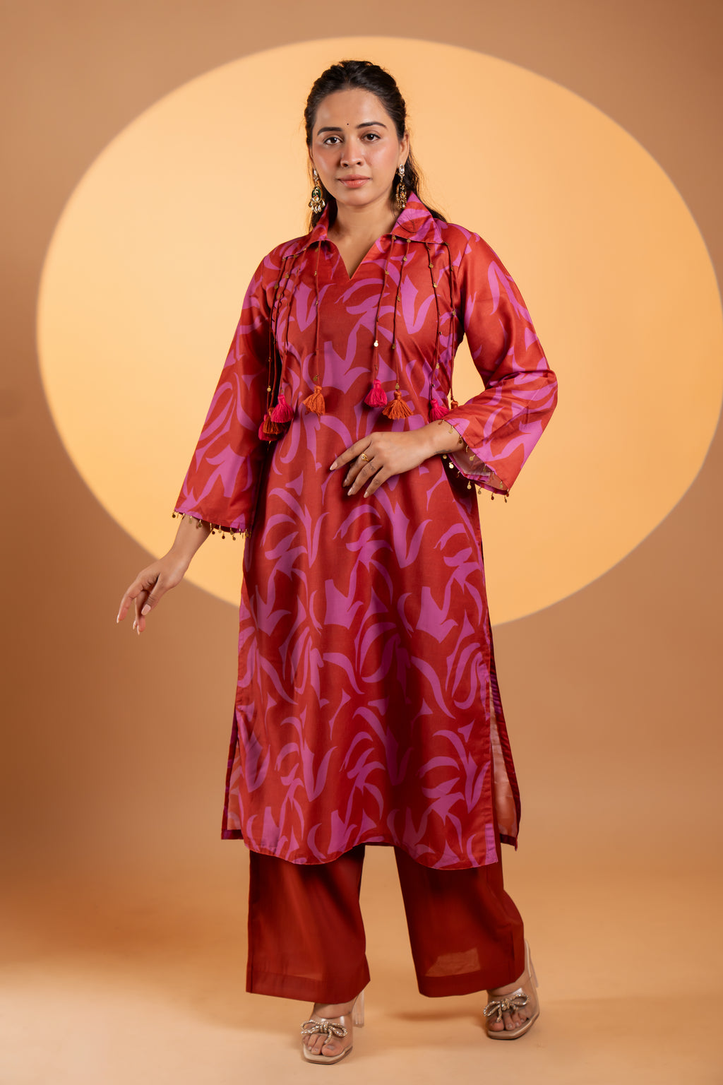 Rust Red Abstract Print Kurta Set