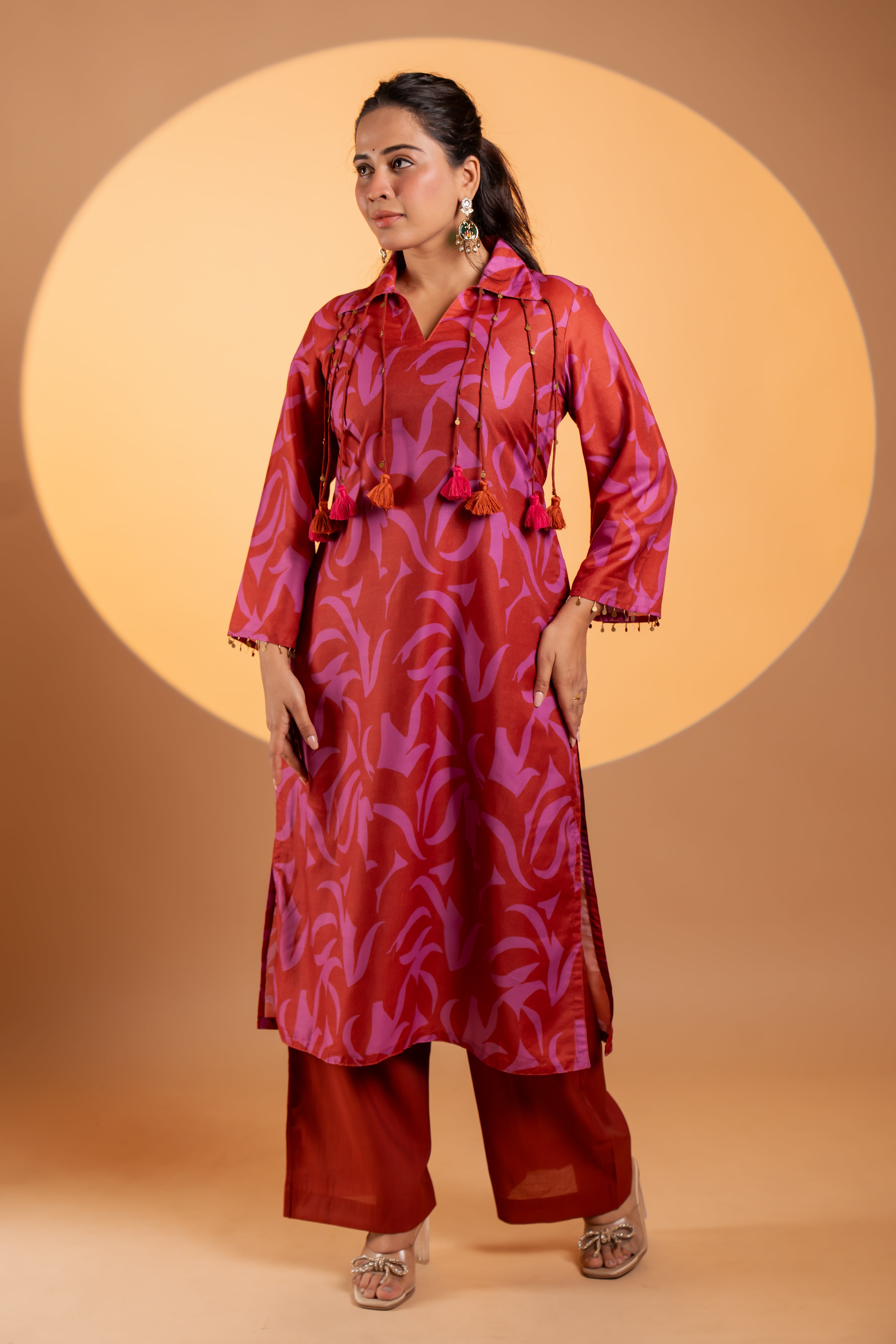 Rust Red Abstract Print Kurta Set