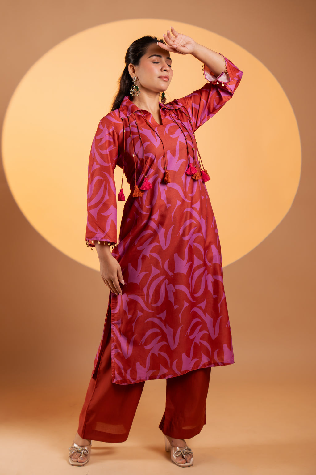 Rust Red Abstract Print Kurta Set