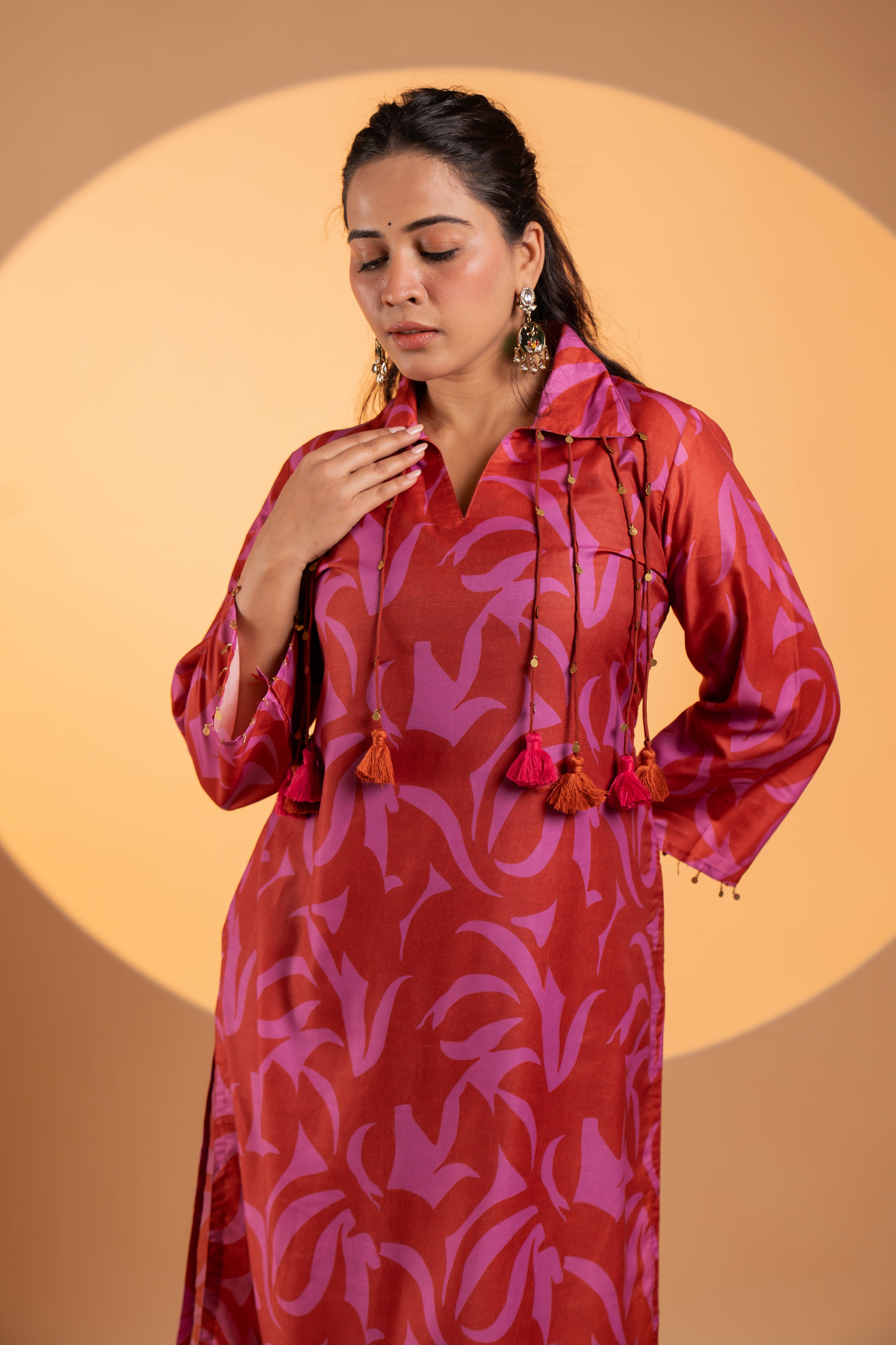Rust Red Abstract Print Kurta Set