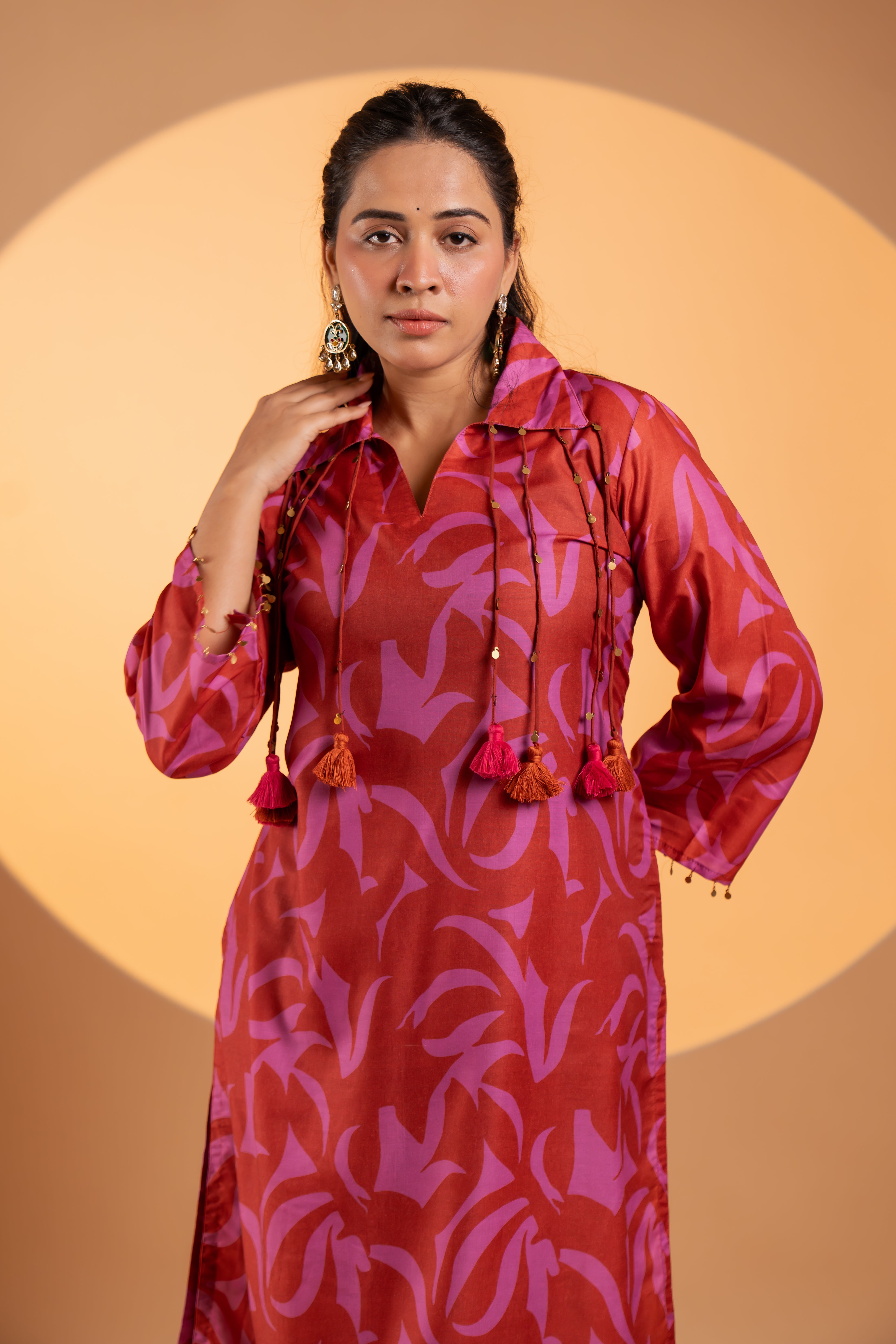 Rust Red Abstract Print Kurta Set