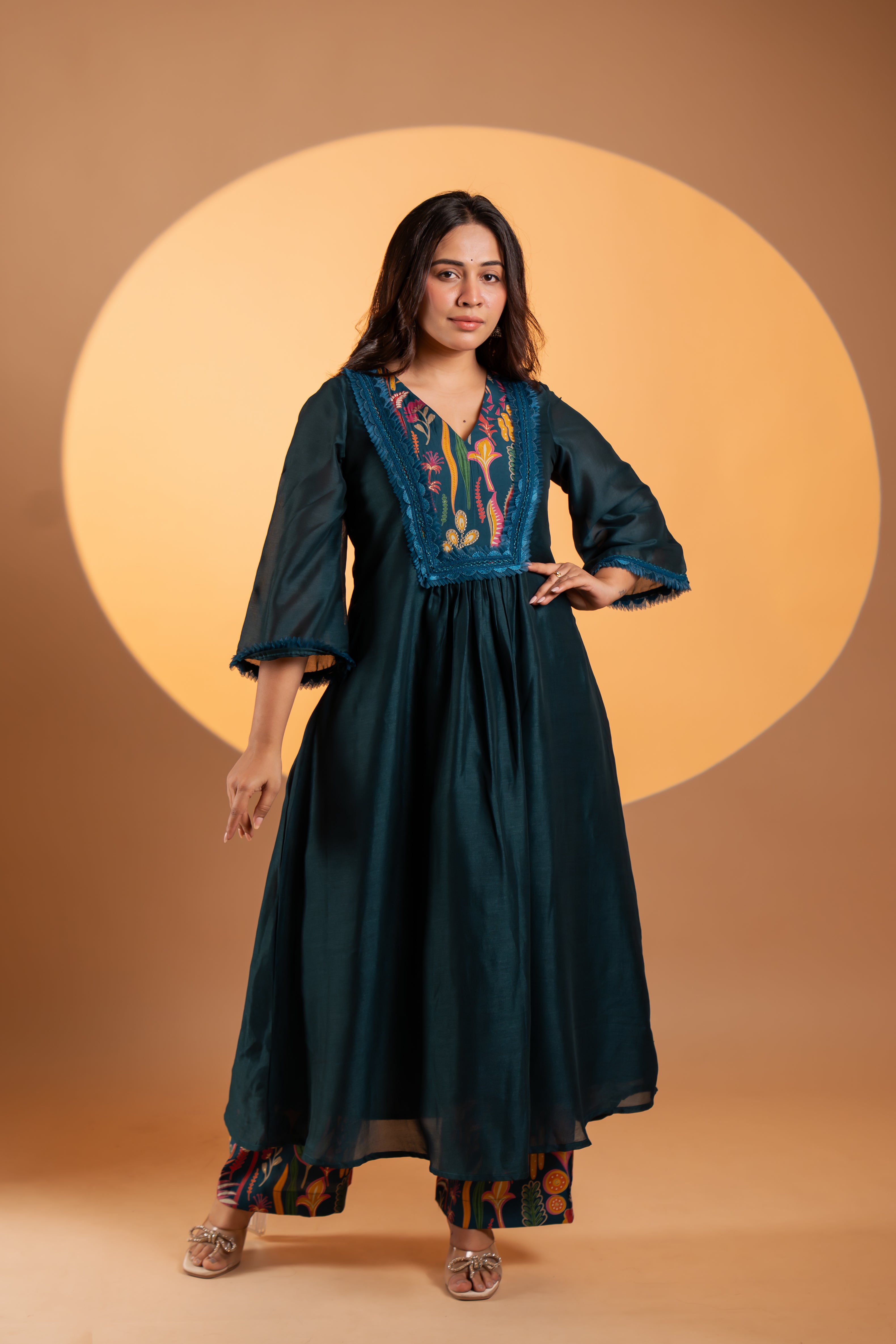 Deep Teal Gold Kurta Set