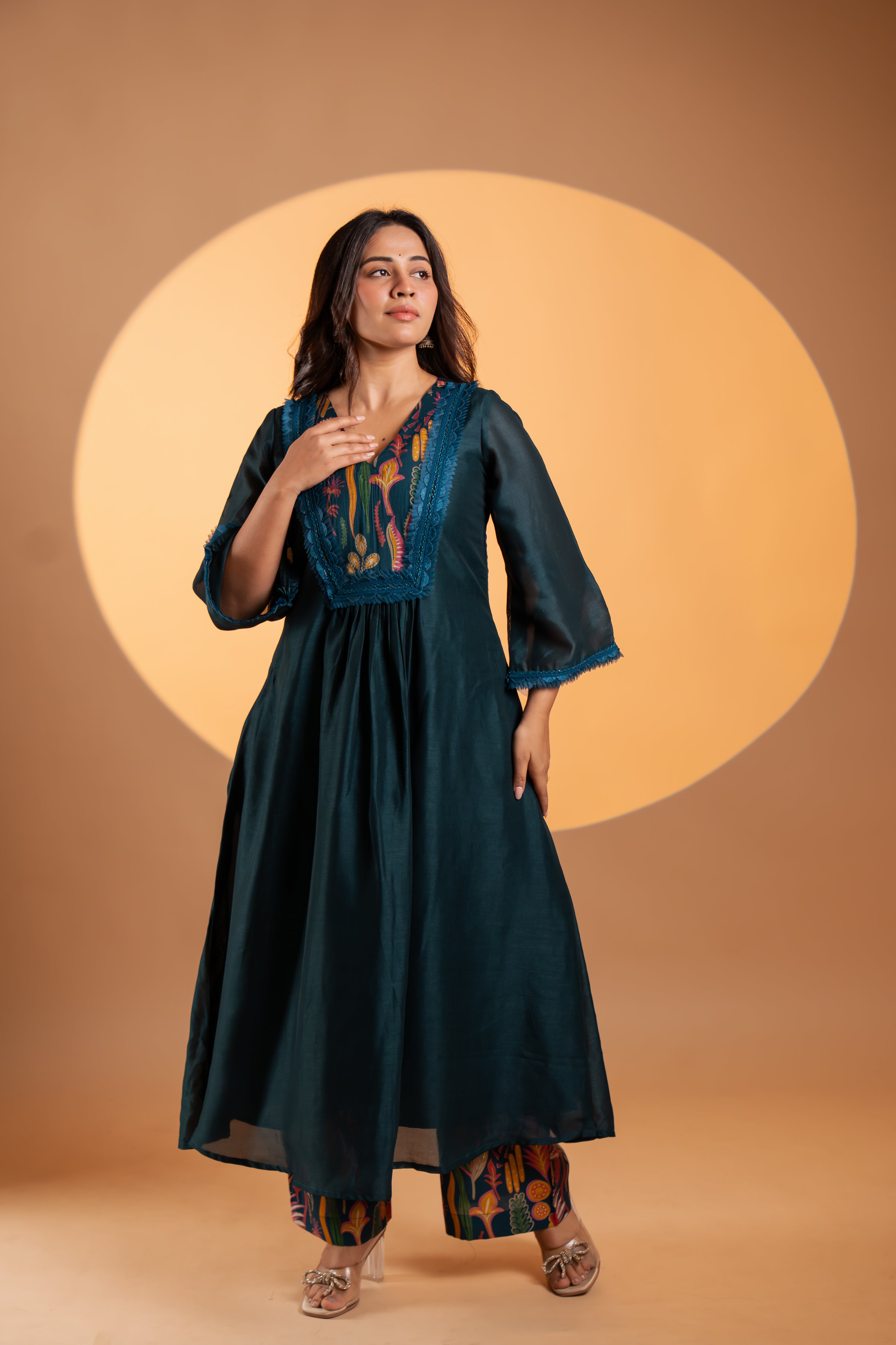 Deep Teal Gold Kurta Set