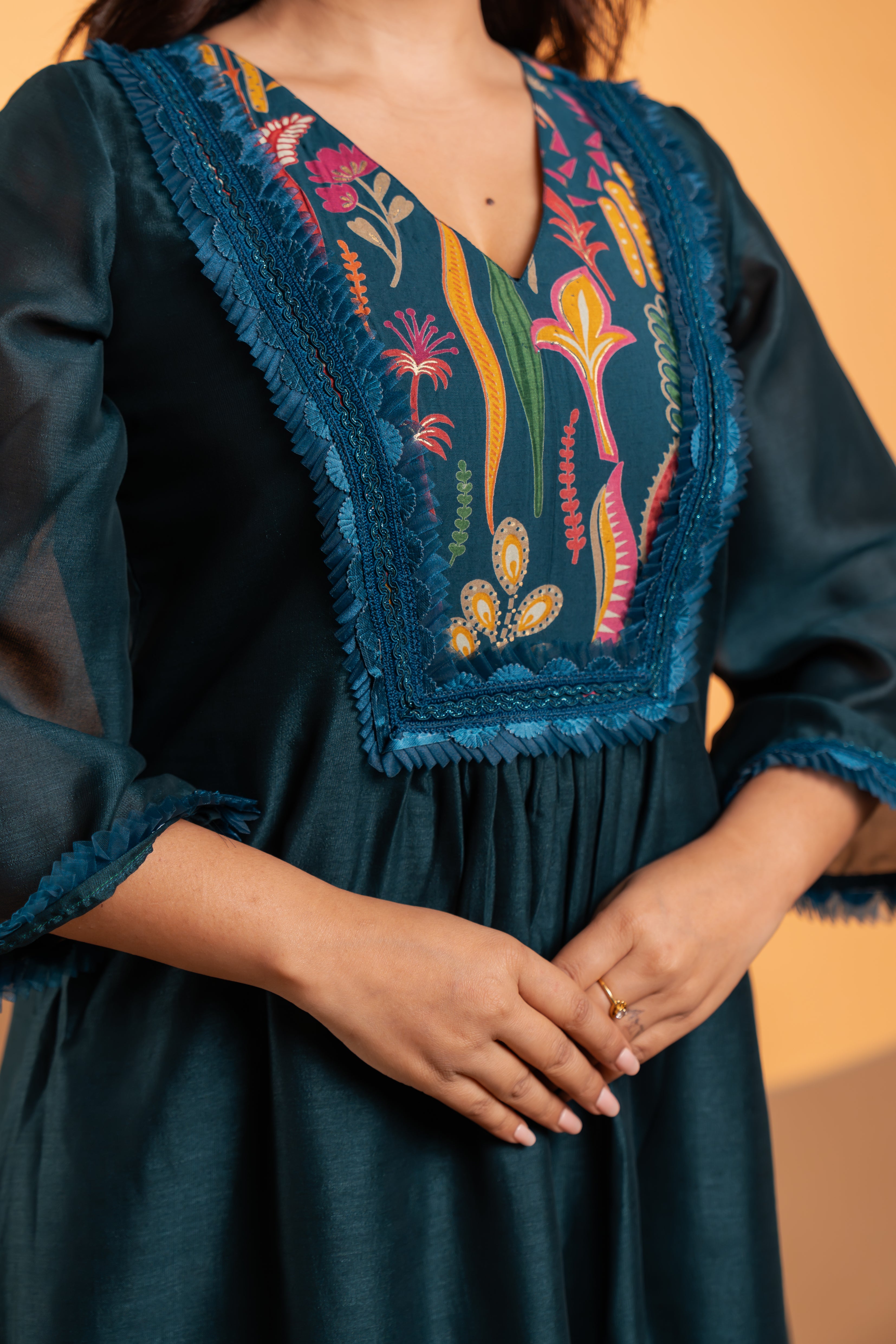 Deep Teal Gold Kurta Set