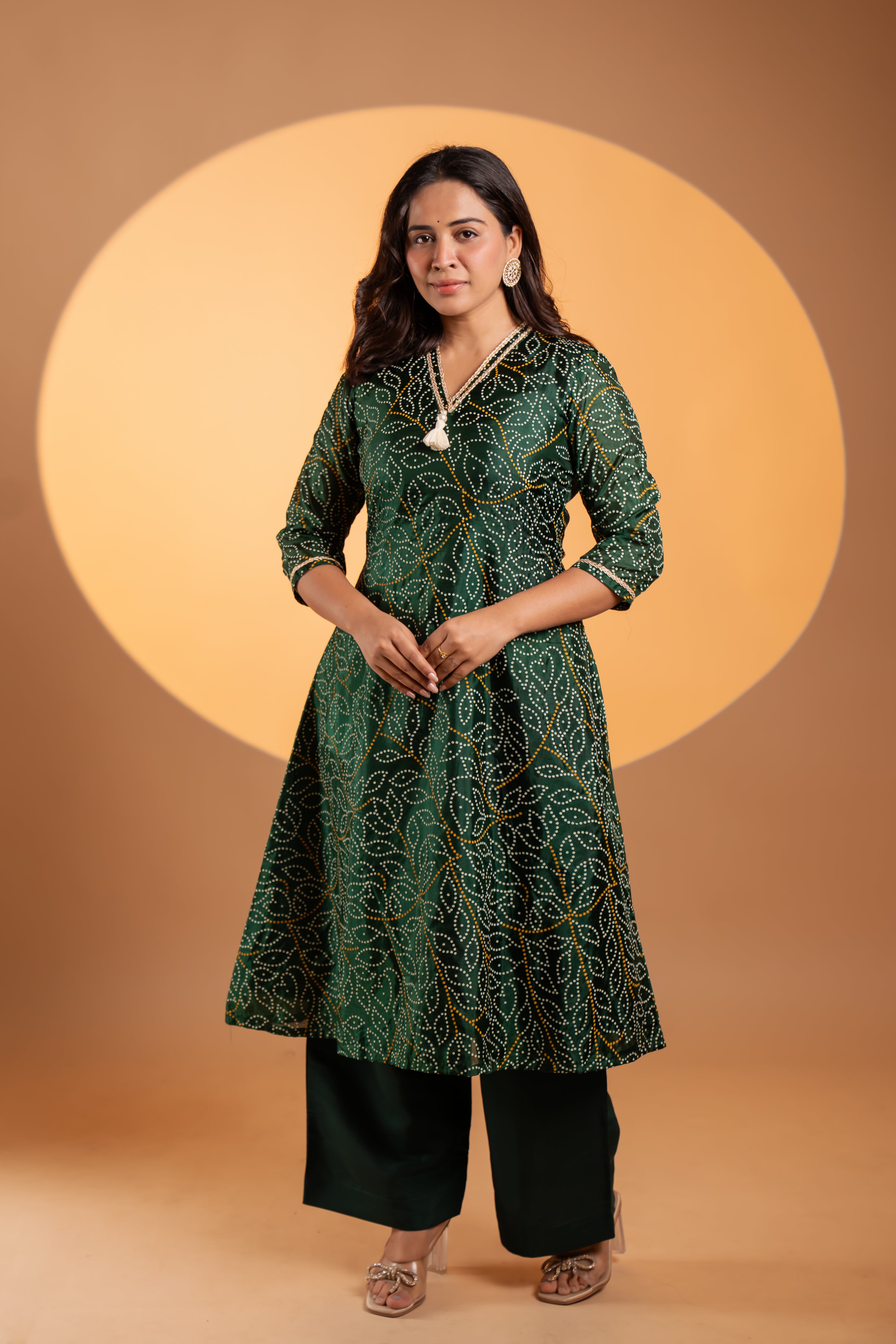 Emerald Bandhani A-Line Kurta Set