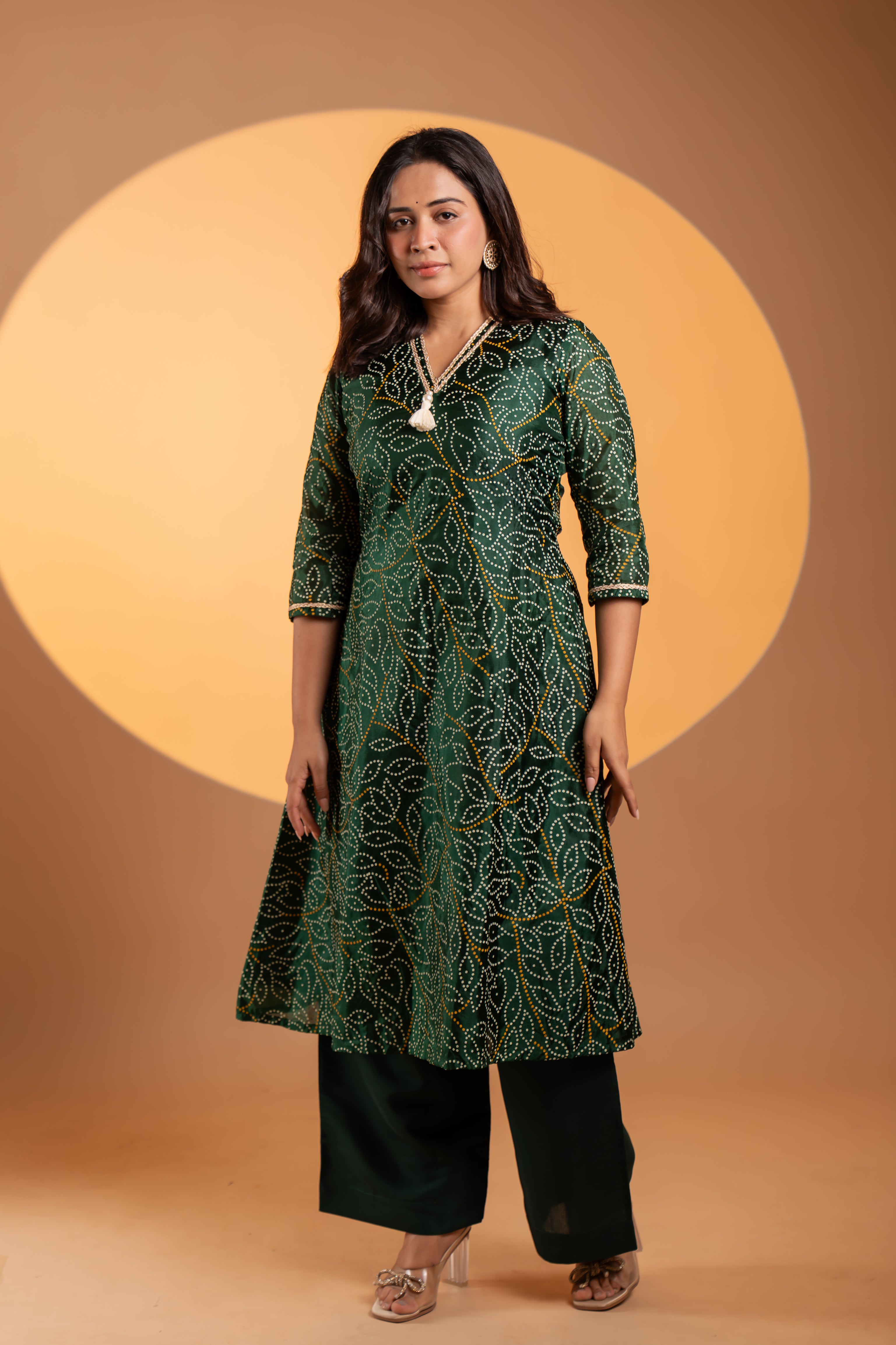 Emerald Bandhani A-Line Kurta Set