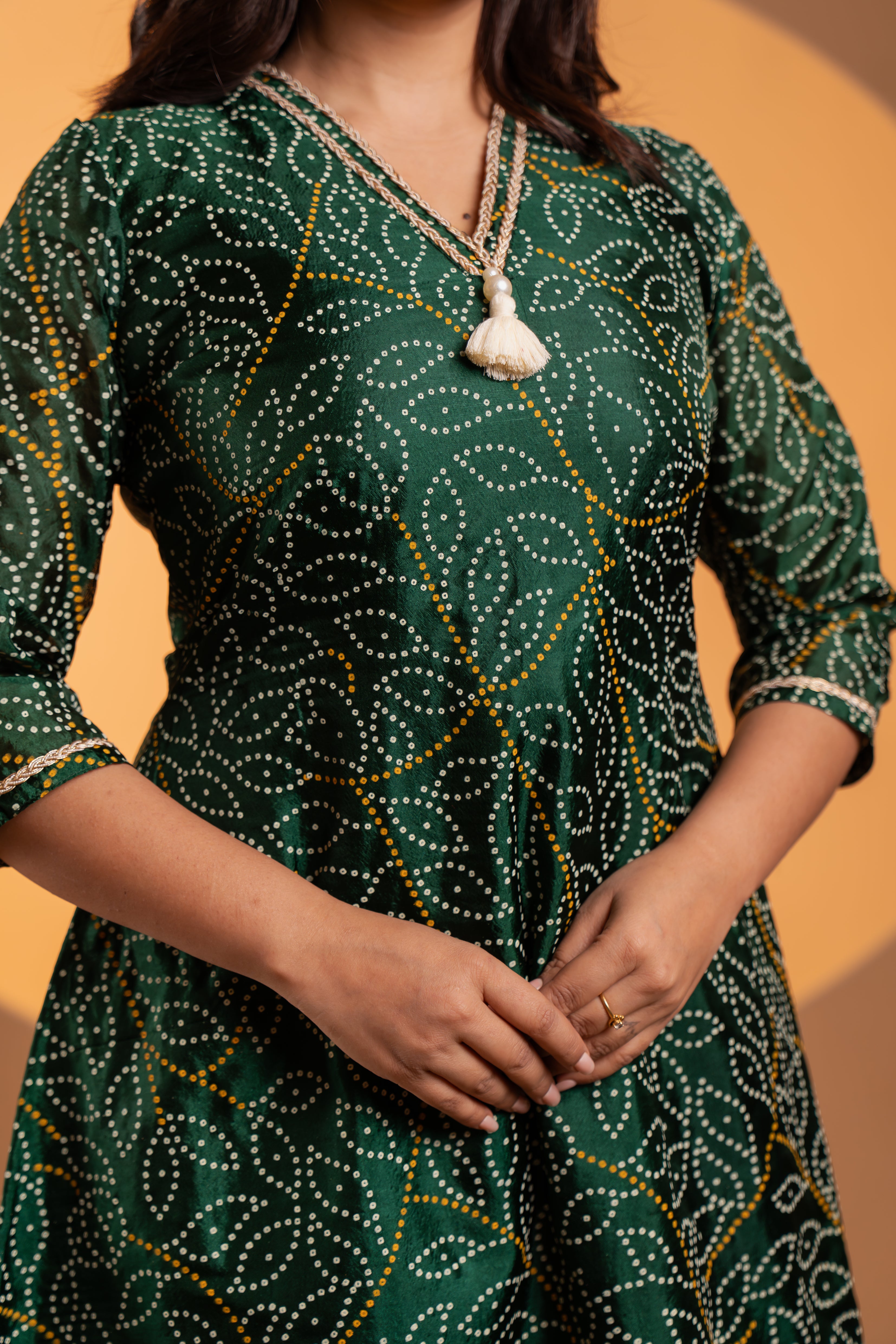 Emerald Bandhani A-Line Kurta Set