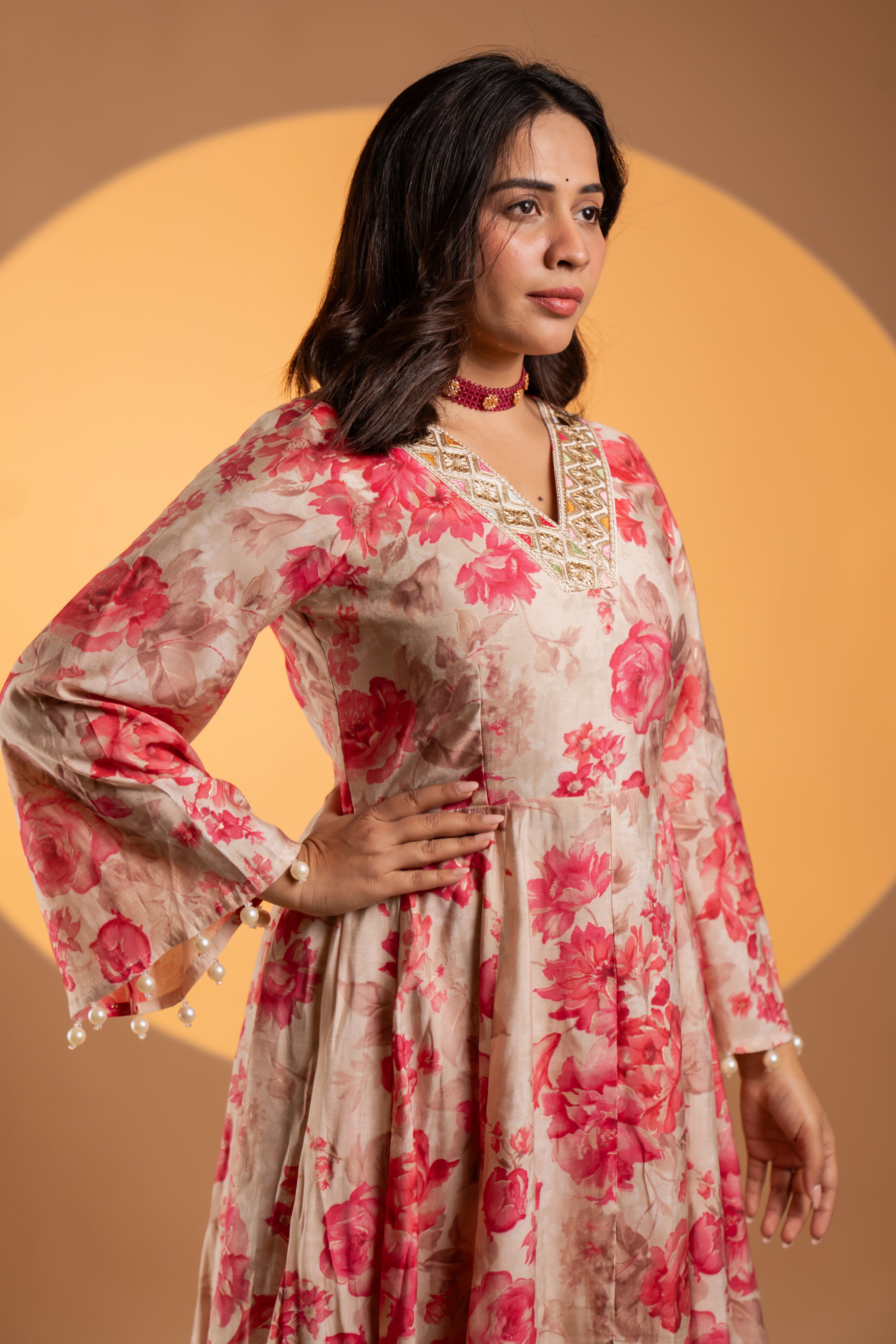 Floral printed Anarkali Kurta Set