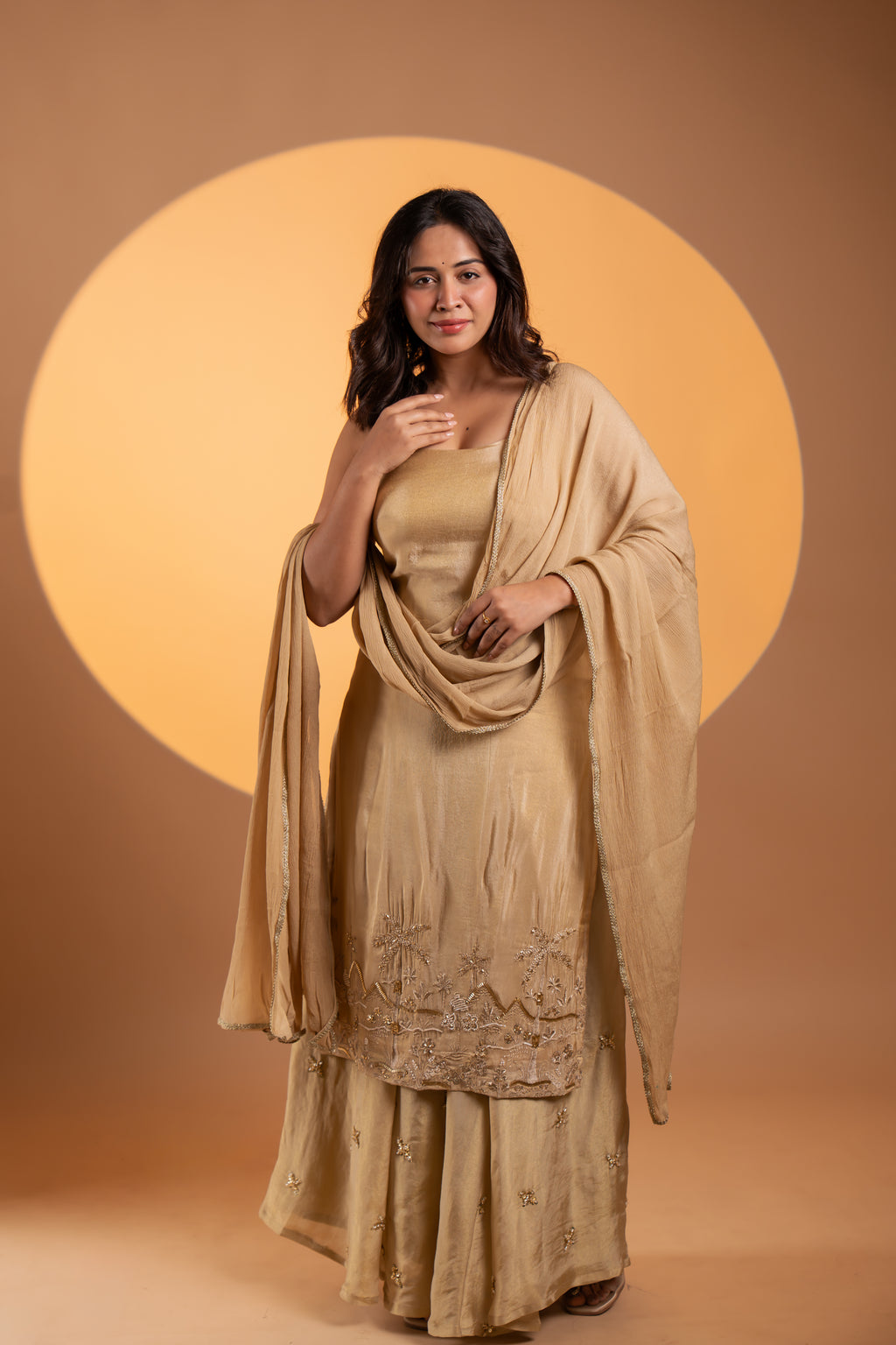 Golden Beige Tissue Set With Dupatta