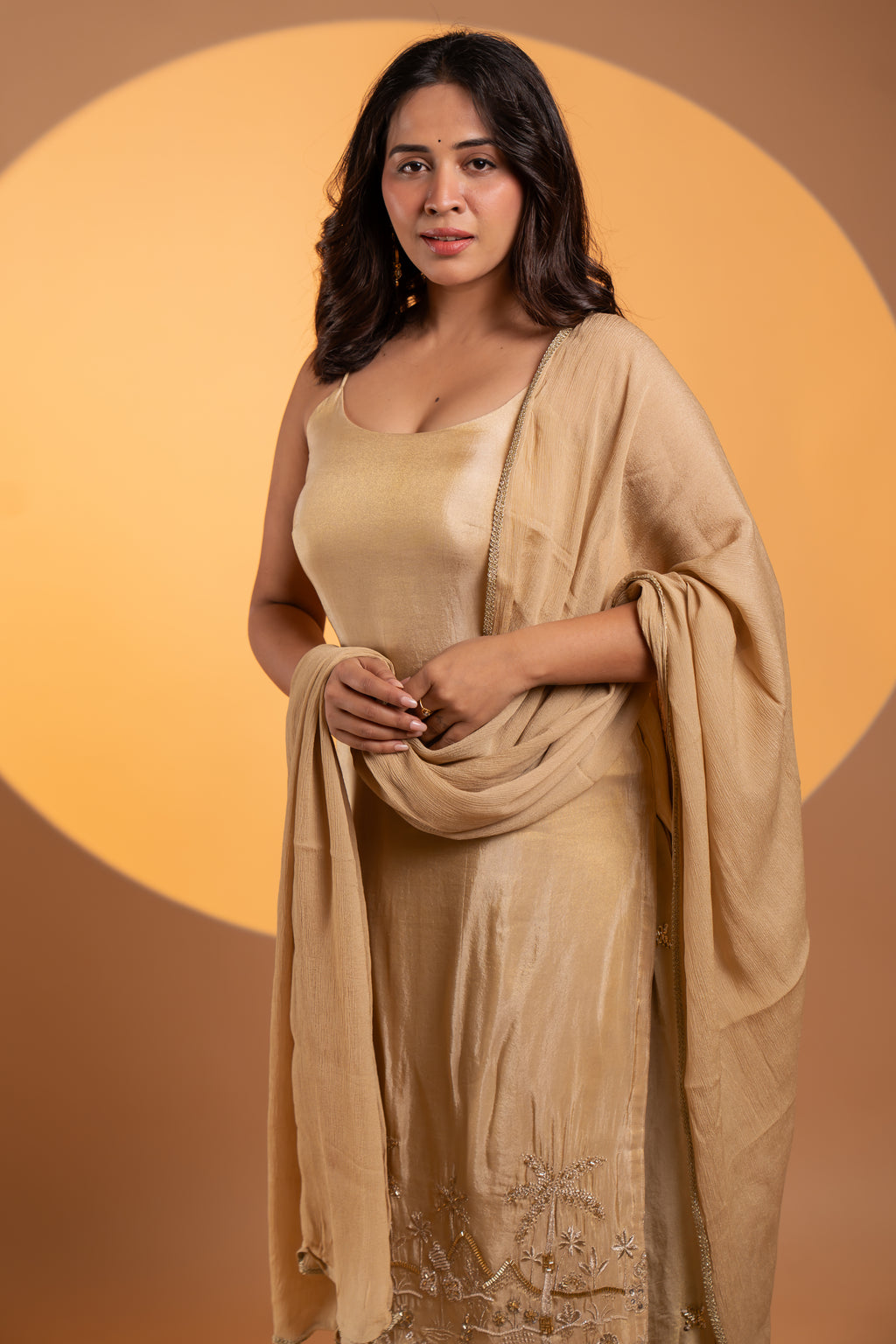 Golden Beige Tissue Set With Dupatta