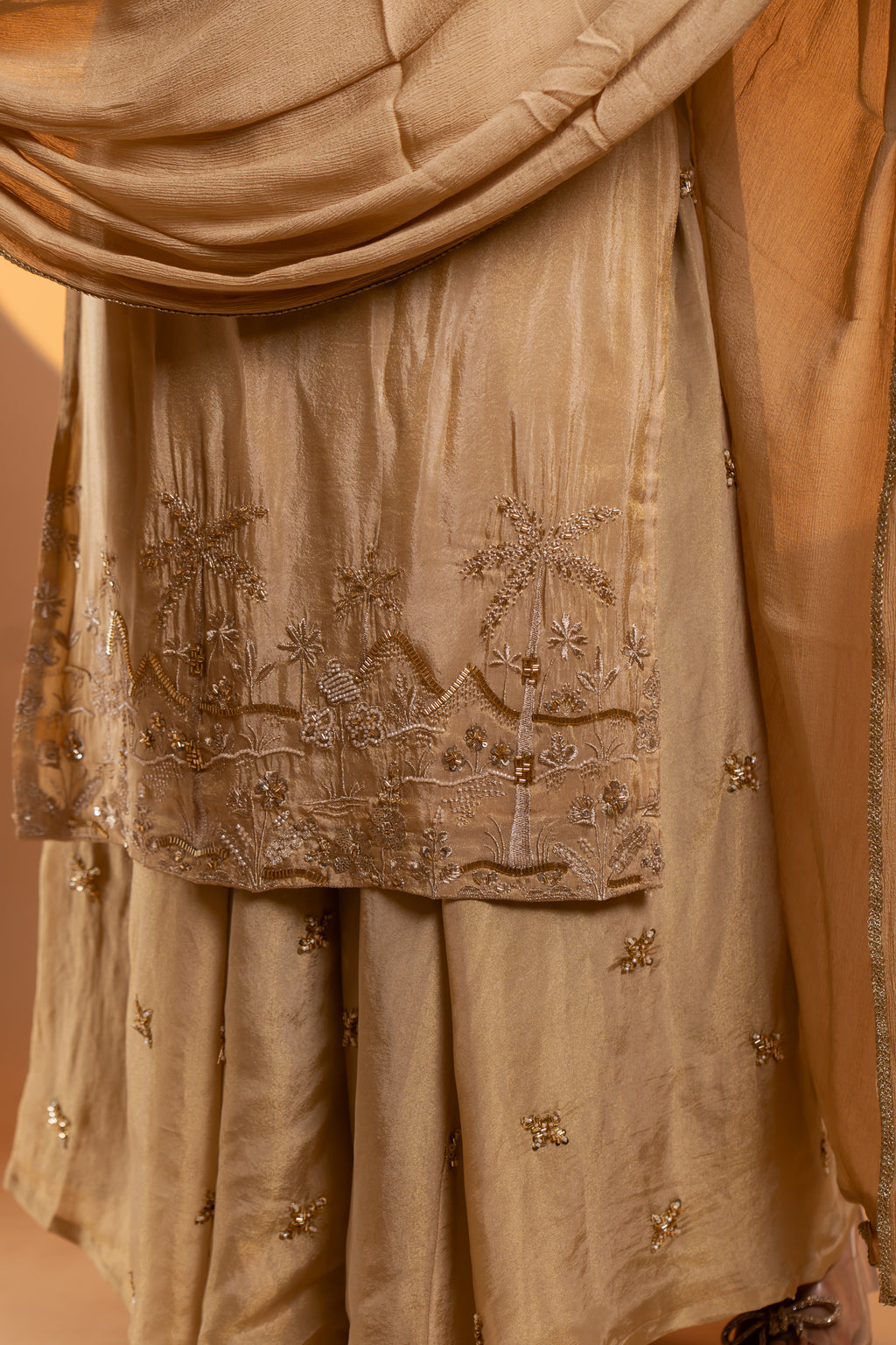 Golden Beige Tissue Set With Dupatta