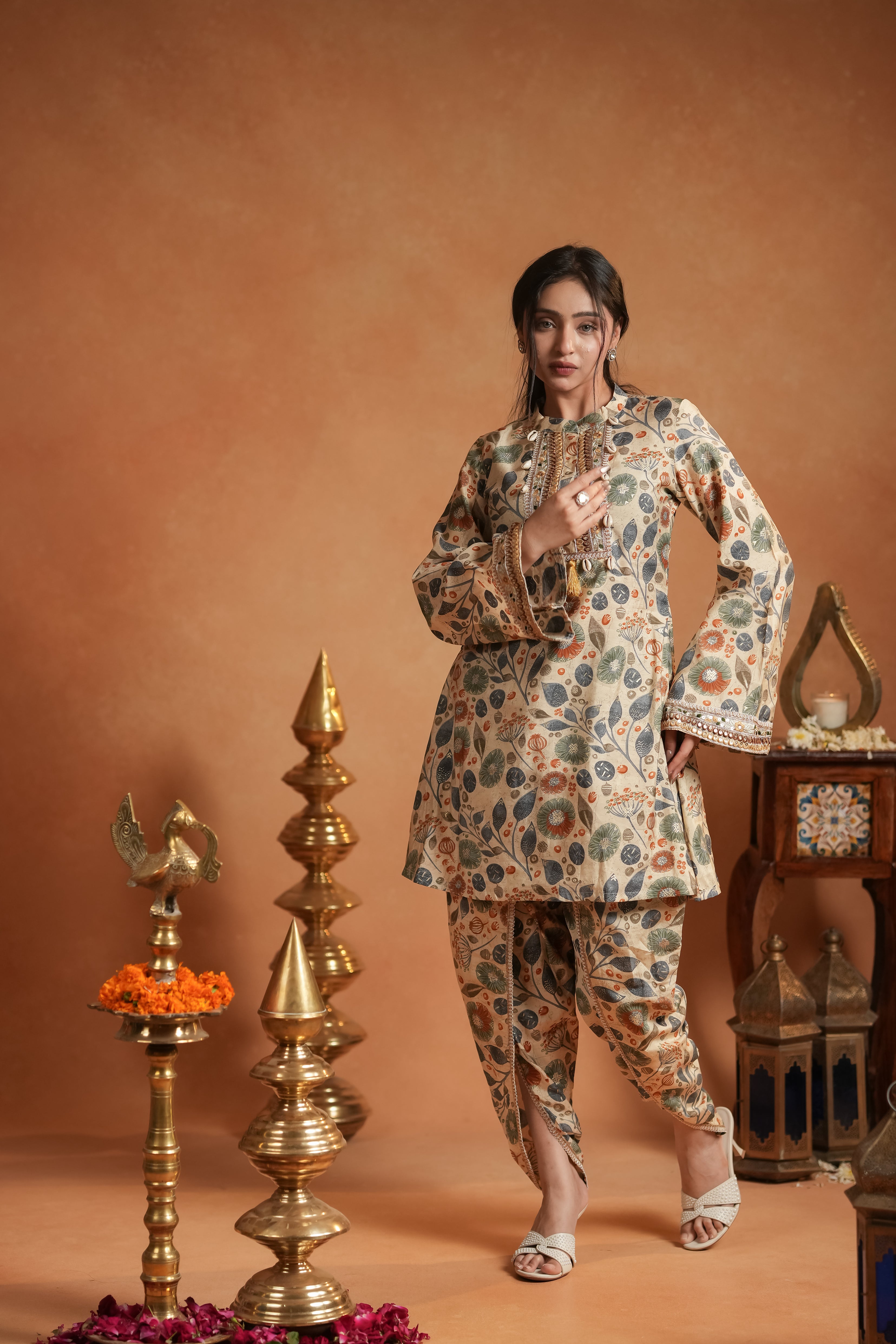 Vintage Cream Botanical Kurta Set