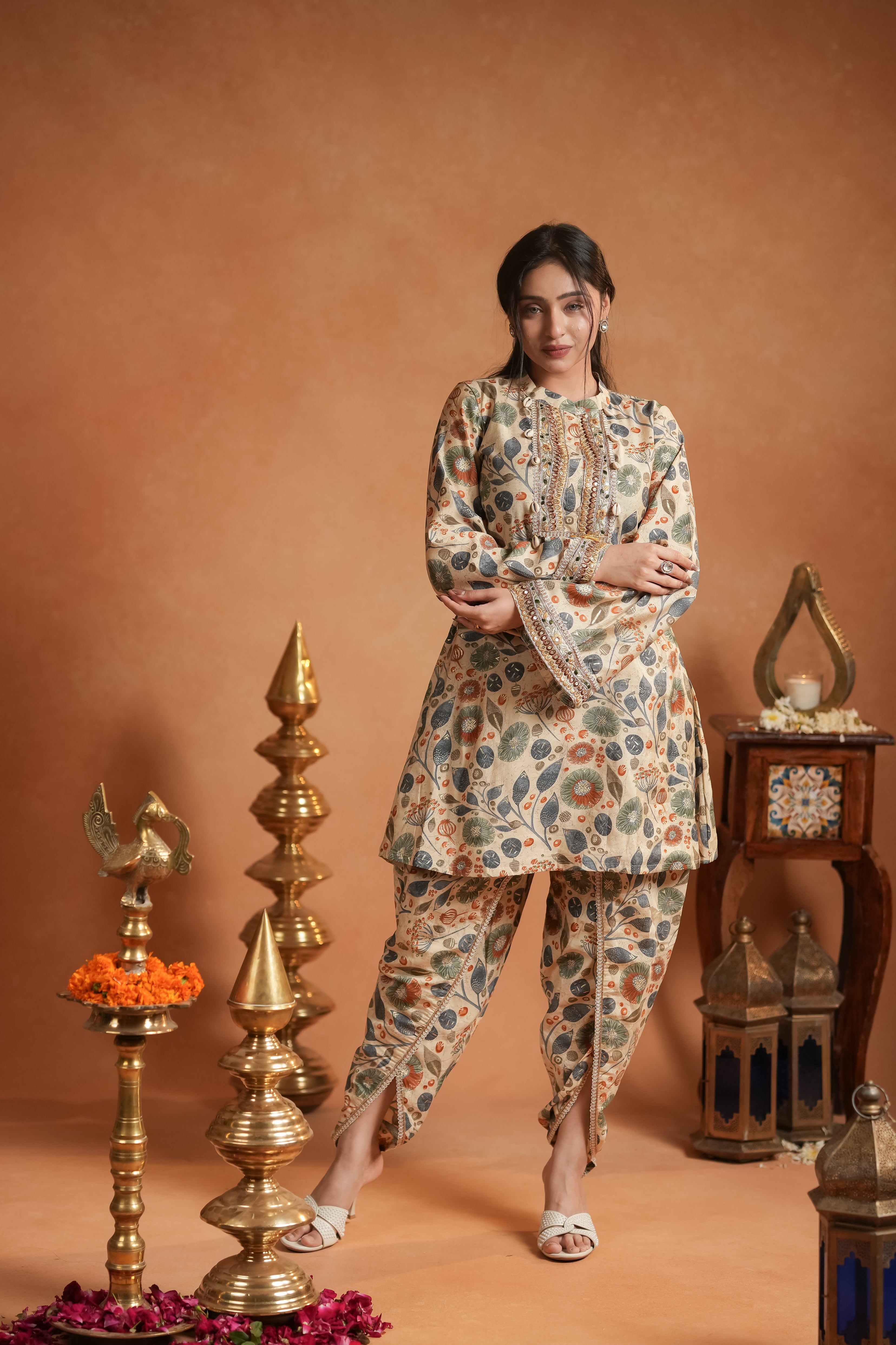Vintage Cream Botanical Kurta Set