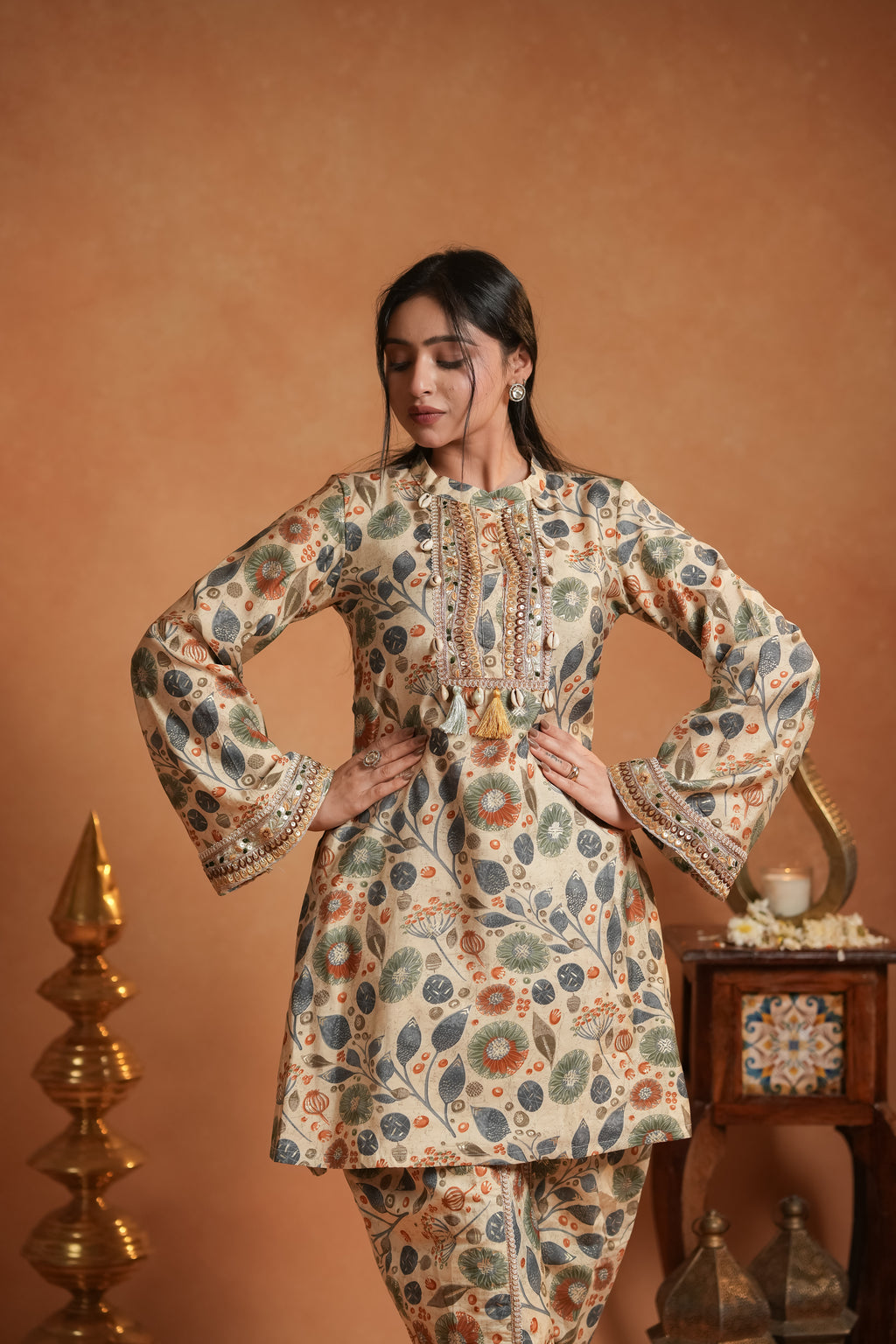 Vintage Cream Botanical Kurta Set