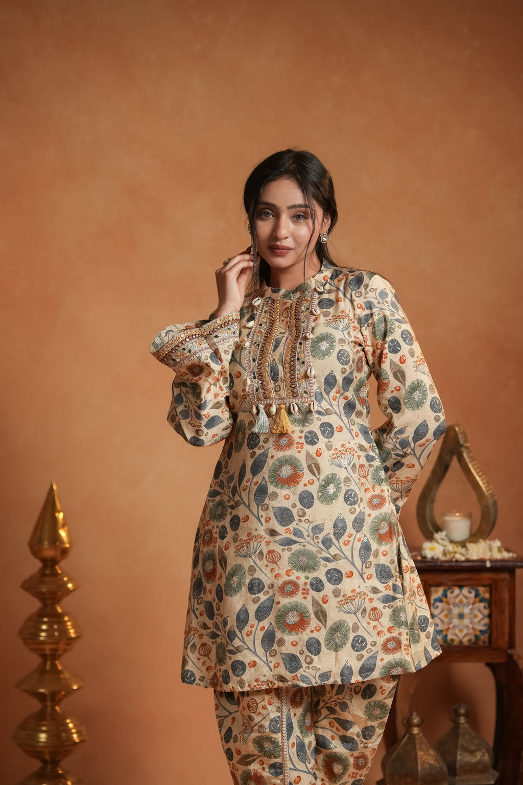 Vintage Cream Botanical Kurta Set