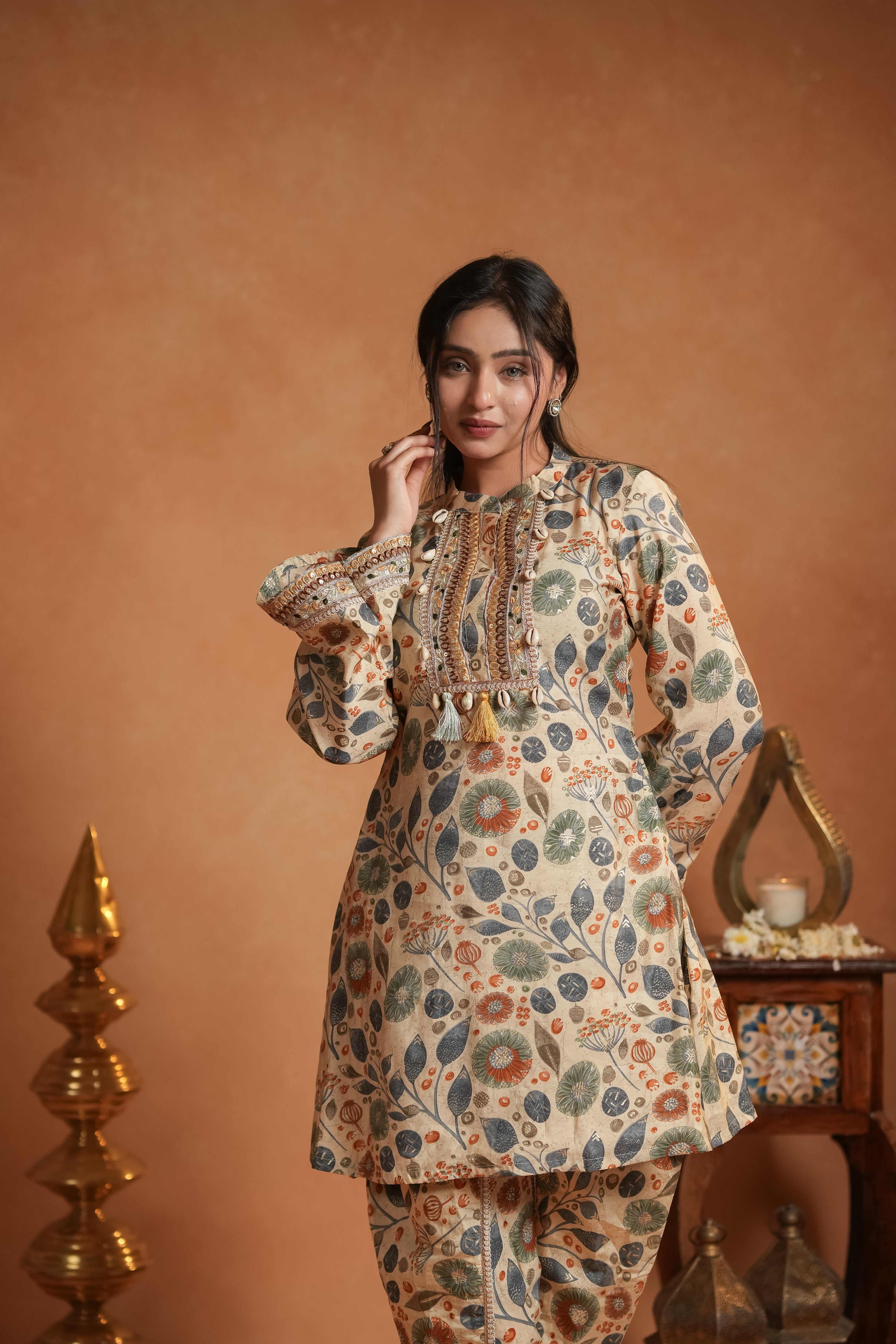 Vintage Cream Botanical Kurta Set