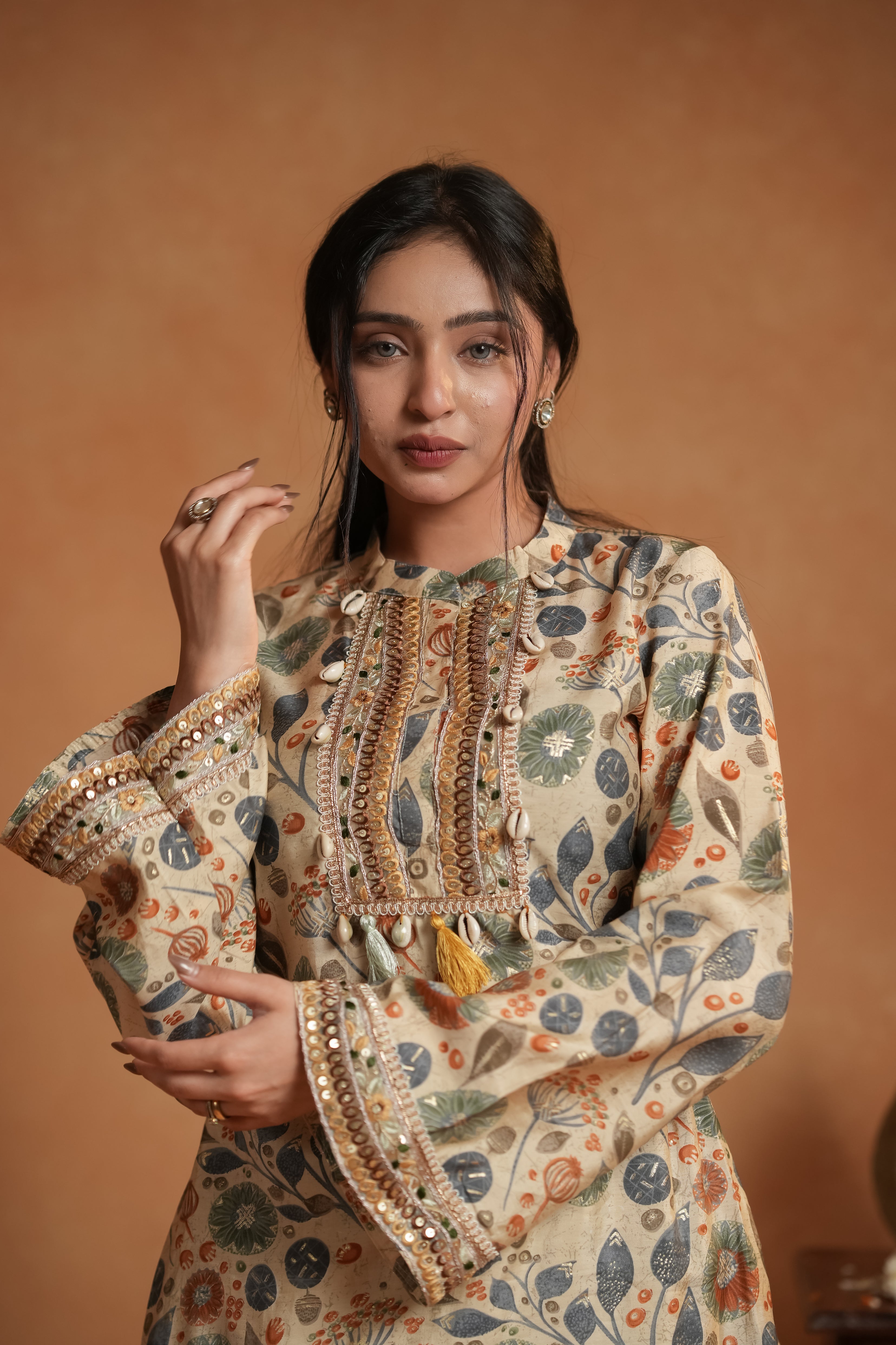 Vintage Cream Botanical Kurta Set