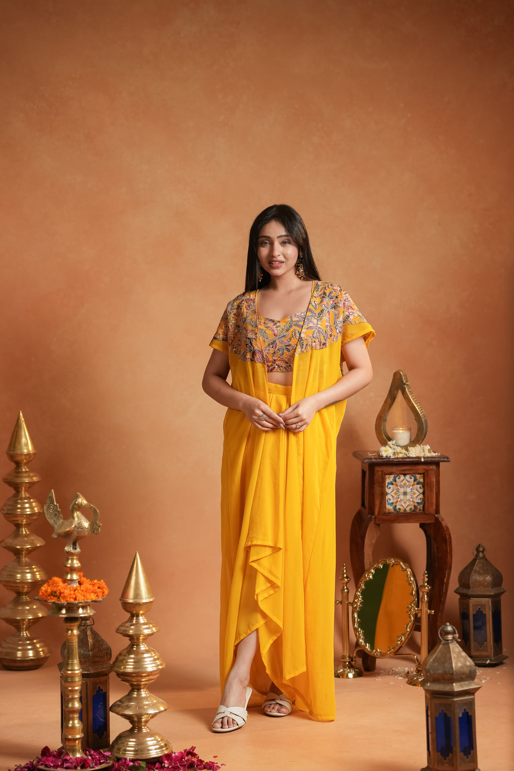 Bright Mustard Yellow Indo-western