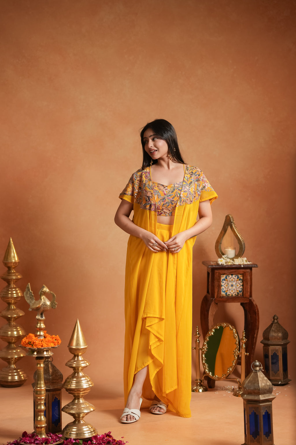Bright Mustard Yellow Indo-western