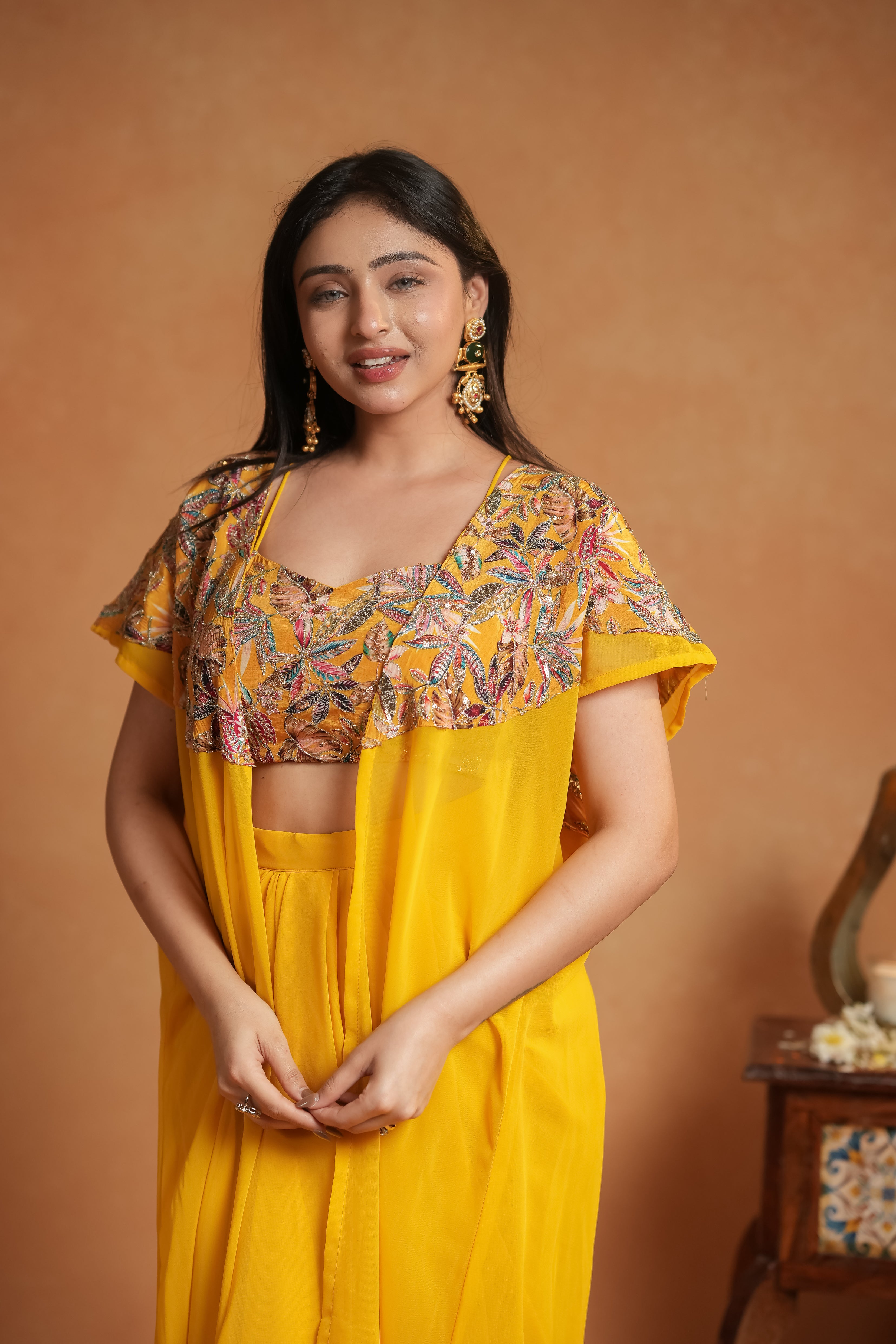 Bright Mustard Yellow Indo-western